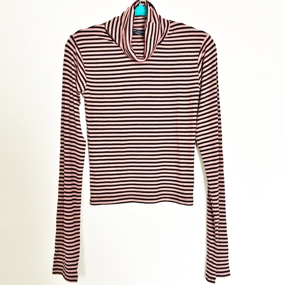 Knot Sisters Crop Top Sz S Striped Turtle Neck Long Sleeve Newman Marcus New Tag